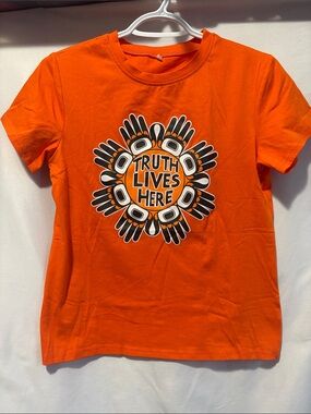 Kids Orange Short-Sleeve Tee with Graphic "Truth Lives Here"